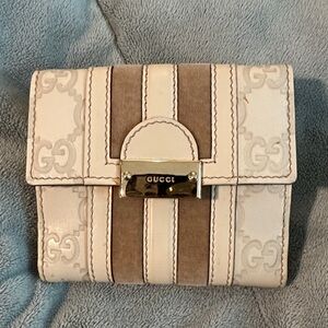 Gucci Cream and Coffee Striped Leather Wallet